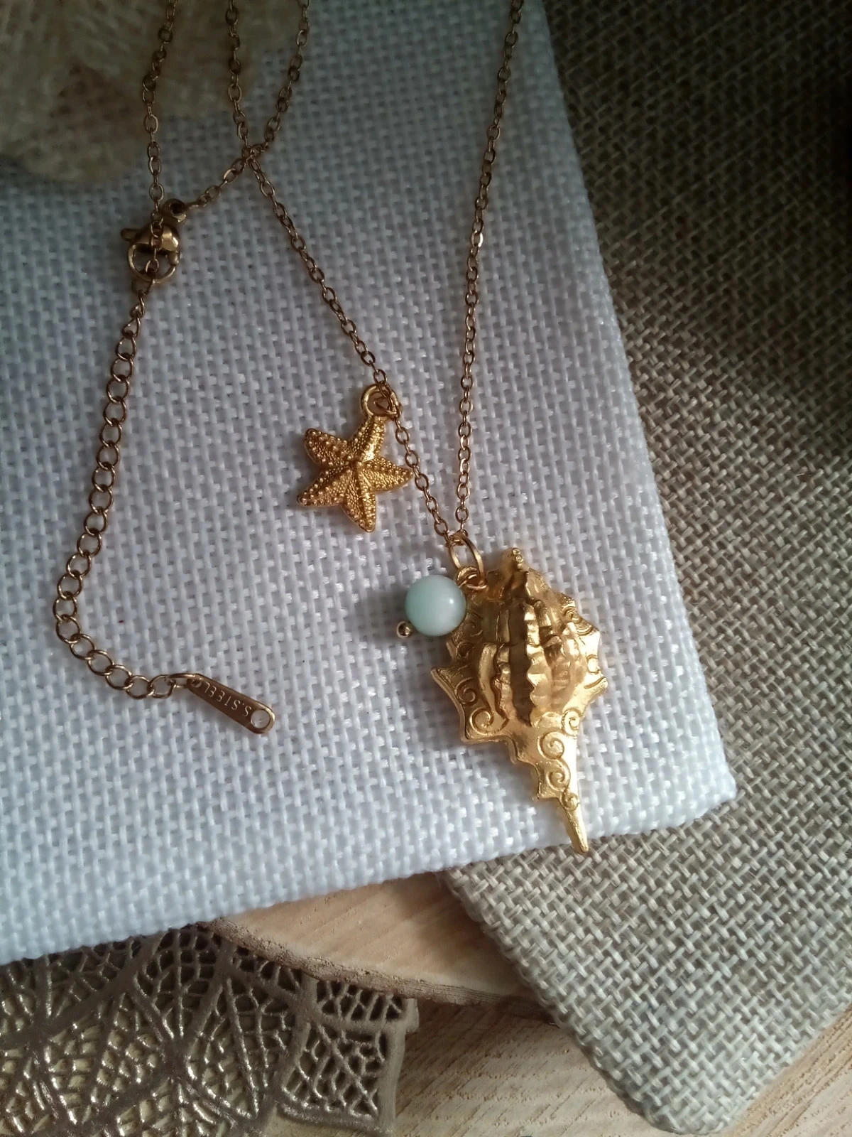 Collier coquillage et pierre de larimar naturelle – photo 2